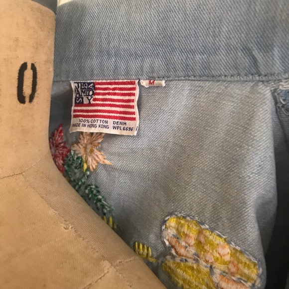 Your favorite 70s cotton denim hand-embroidered mushrooms lady bug Boho  shirt ! - Picture 13 of 16